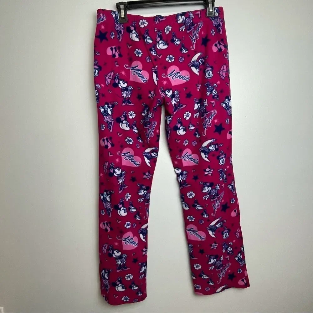 Disney Mini Mouse Solid Pink Graphic Hearts Pajama Pants size L Ultra Soft - Picture 5 of 10